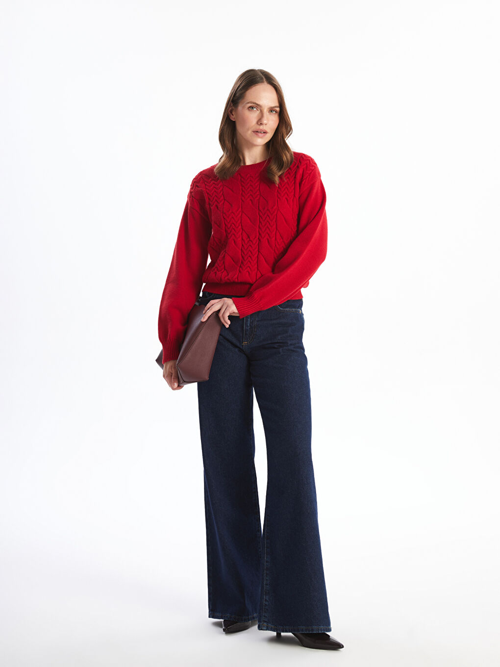 Crew Neck Textured Women's Knitwear Sweater-1