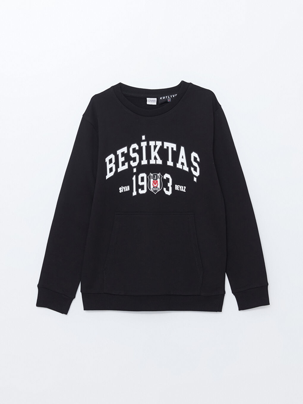 Siyah Bisiklet Yaka Beşiktaş Baskılı Erkek Çocuk Sweatshirt