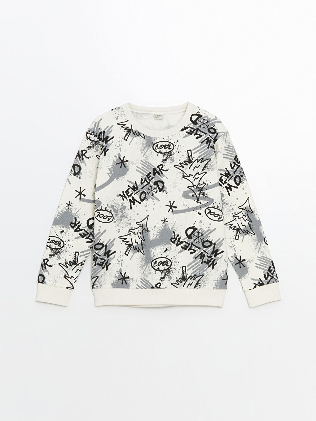 Ekru Bisiklet Yaka Yılbaşı Temalı Erkek Çocuk Sweatshirt