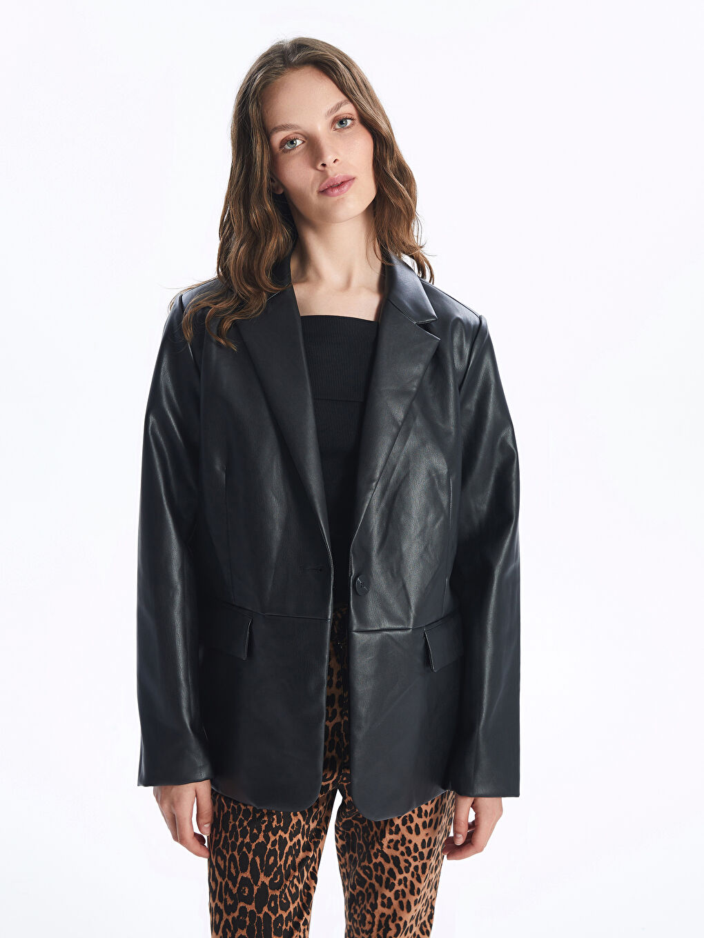 LC Waikiki Collared Neck Women's Faux Leather Jacket -W4CM17Z8-CVL