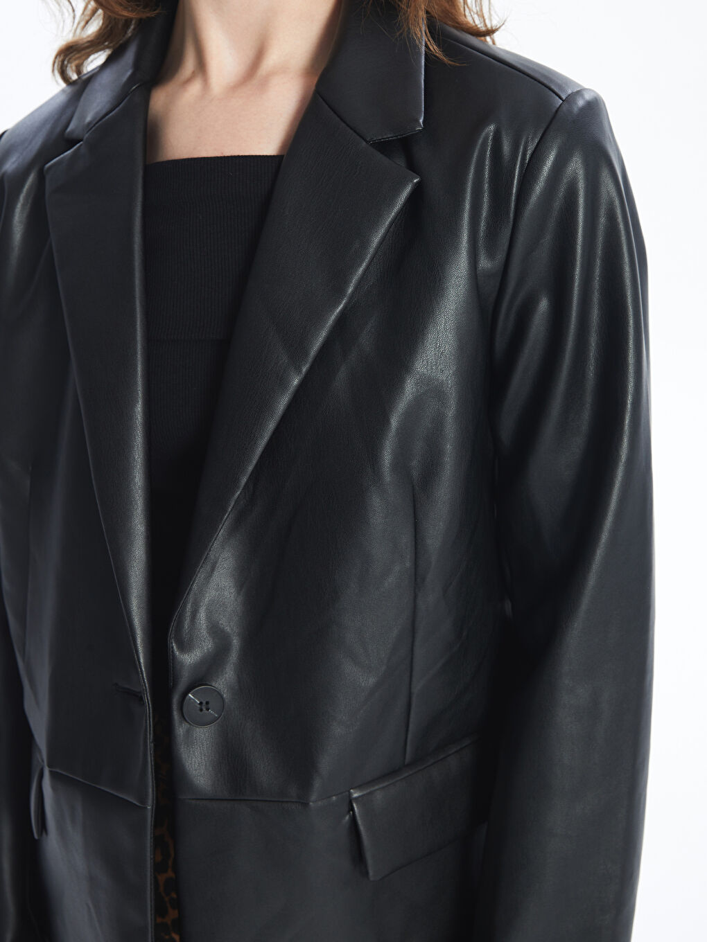 LC Waikiki Collared Neck Women's Faux Leather Jacket -W4CM17Z8-CVL