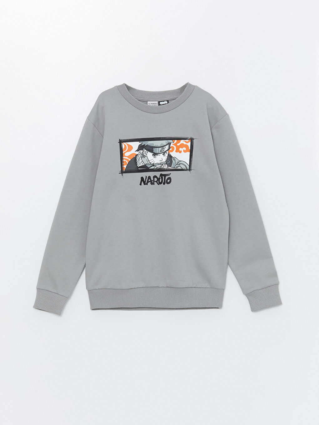 LCW Kids Gri Bisiklet Yaka Naruto Baskılı Uzun Kollu Erkek Çocuk Sweatshirt