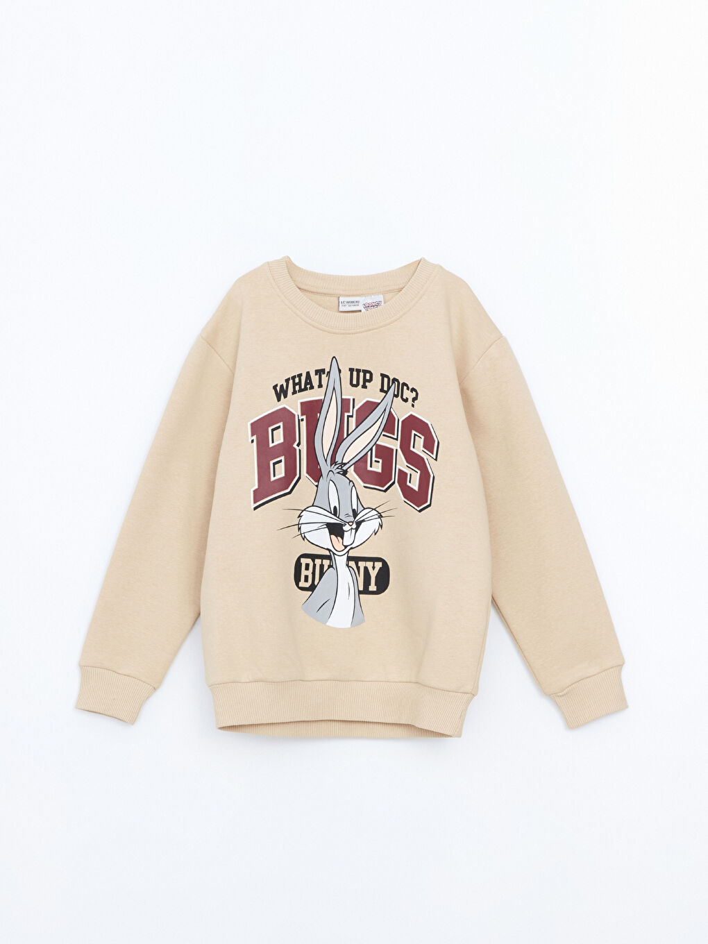 LCW Kids Bej Bisiklet Yaka Bugs Bunny Baskılı Erkek Çocuk Sweatshirt