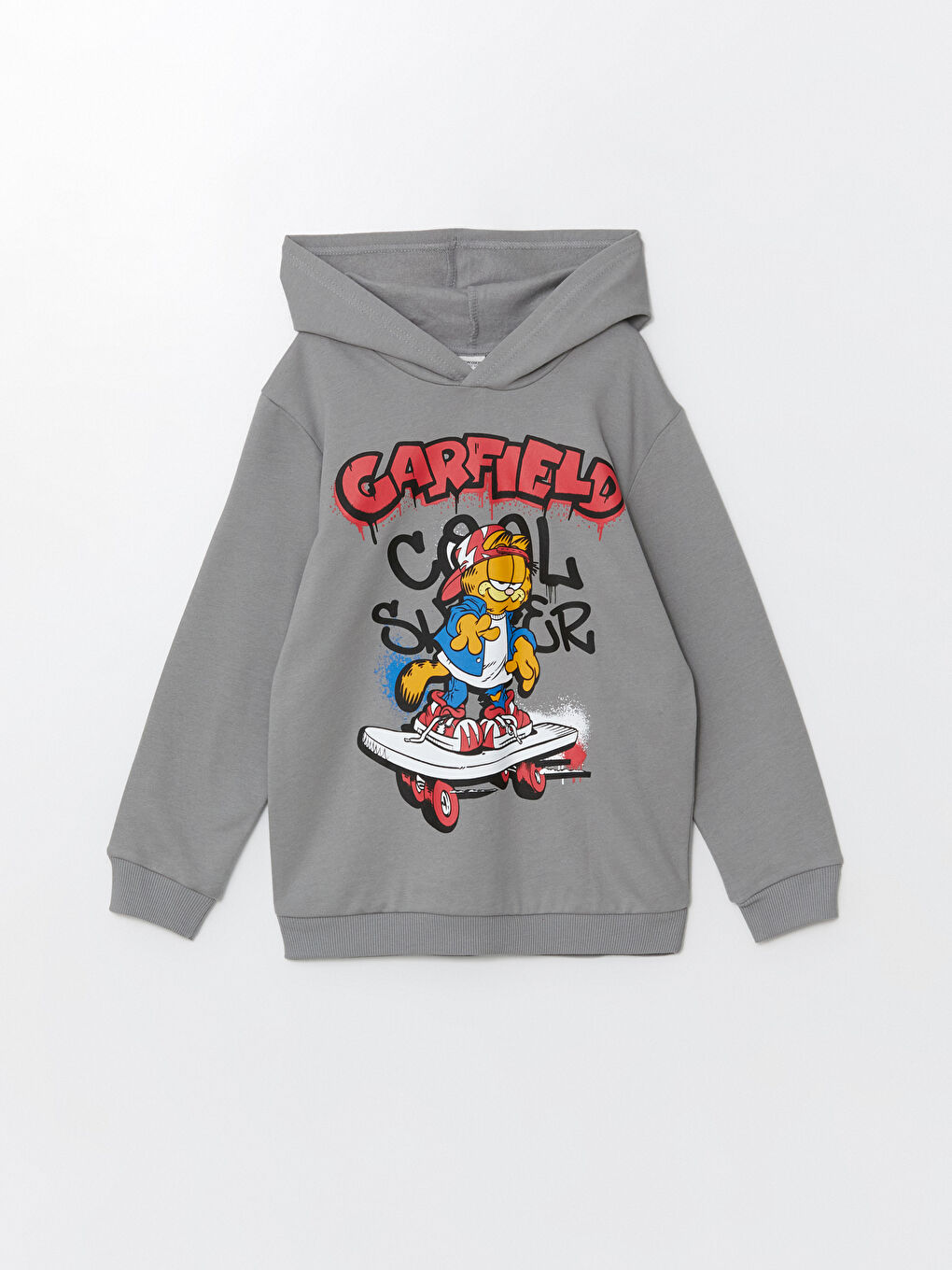 LCW Kids Gri Kapüşonlu Garfield Baskılı Erkek Çocuk Sweatshirt