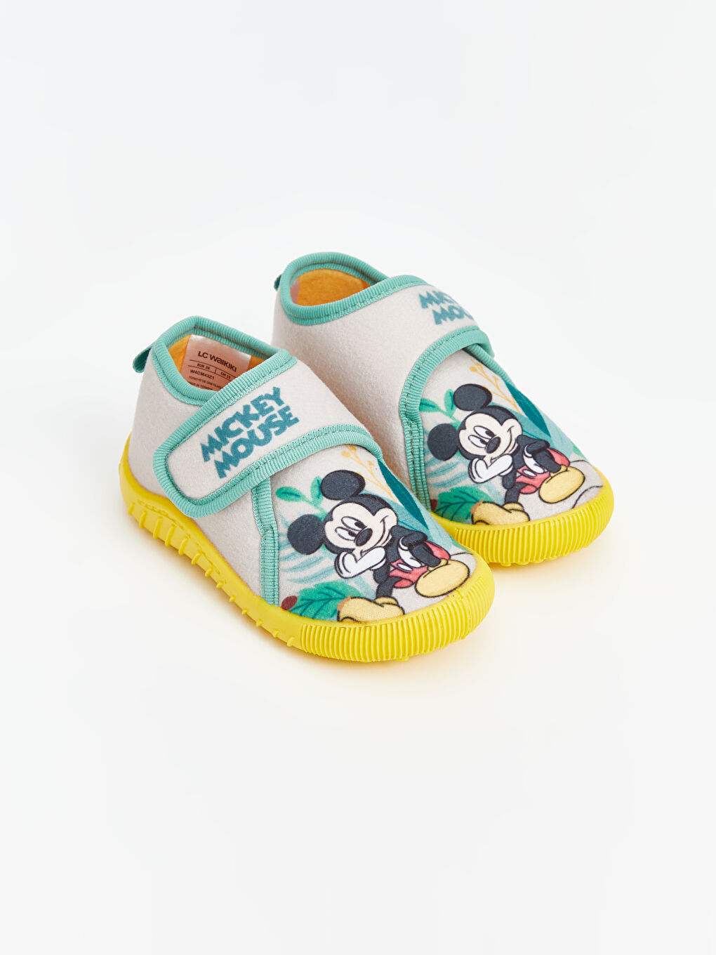 LCW STEPS Açık Bej Mickey Mouse Baskılı Cırt Cırtlı Erkek Bebek Panduf