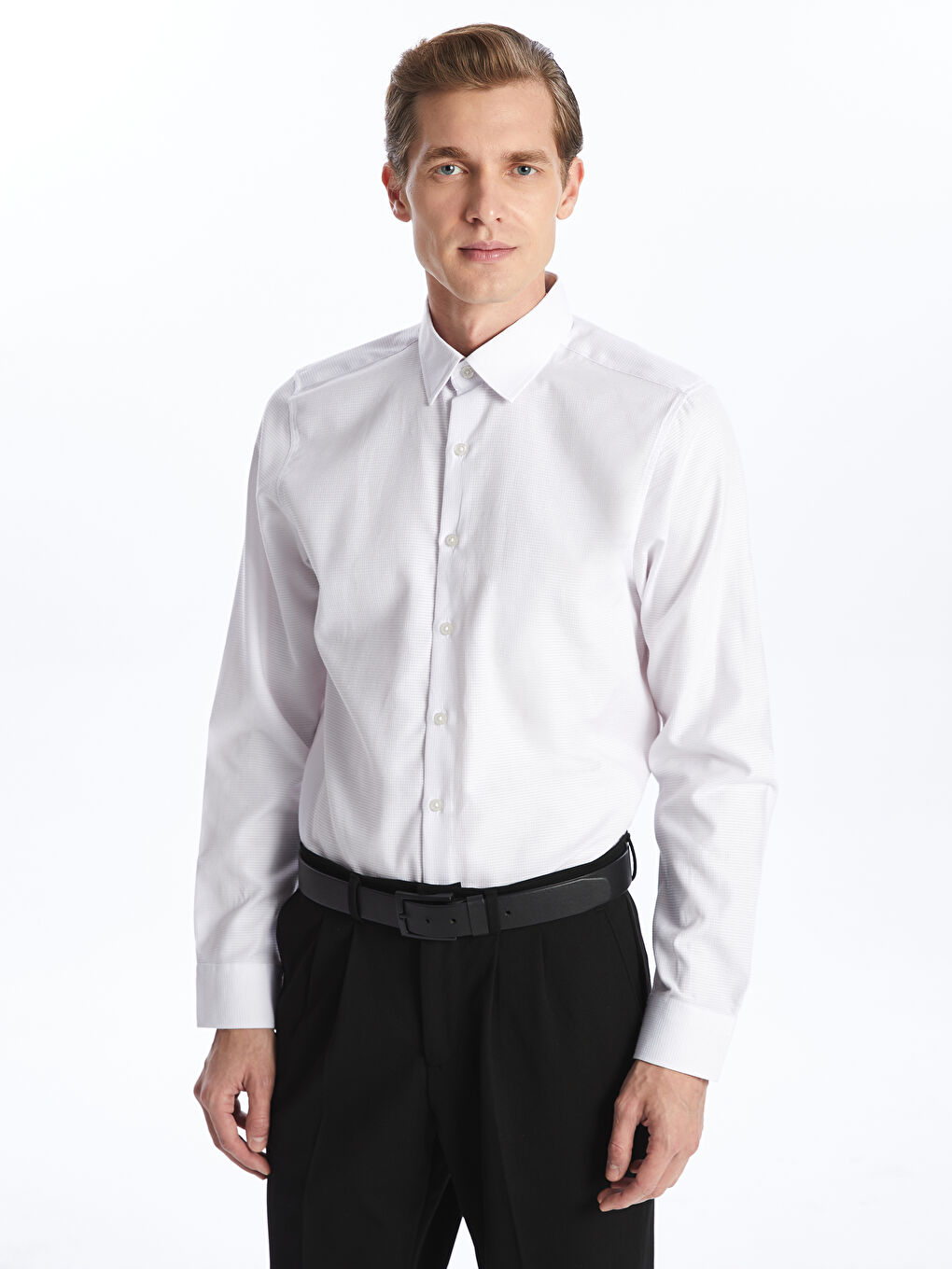 Slim Fit Long Sleeve Dobby Men's Shirt