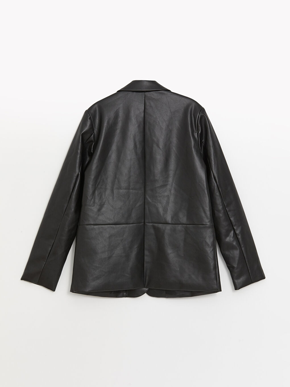 Siyah Düz Uzun Kollu Deri Görünümlü Kadın Blazer Ceket-8