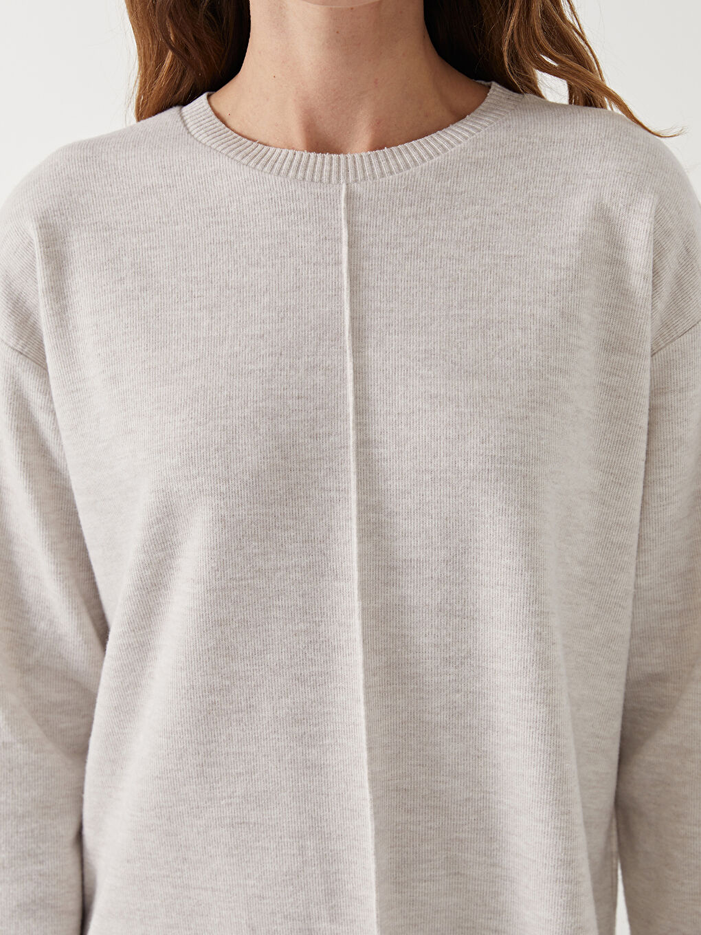 Bej Bisiklet Yaka Kadın Triko Kazak-2