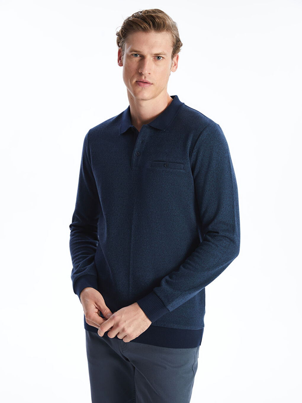 Polo Neck Long Sleeve Men's Sweatshirt