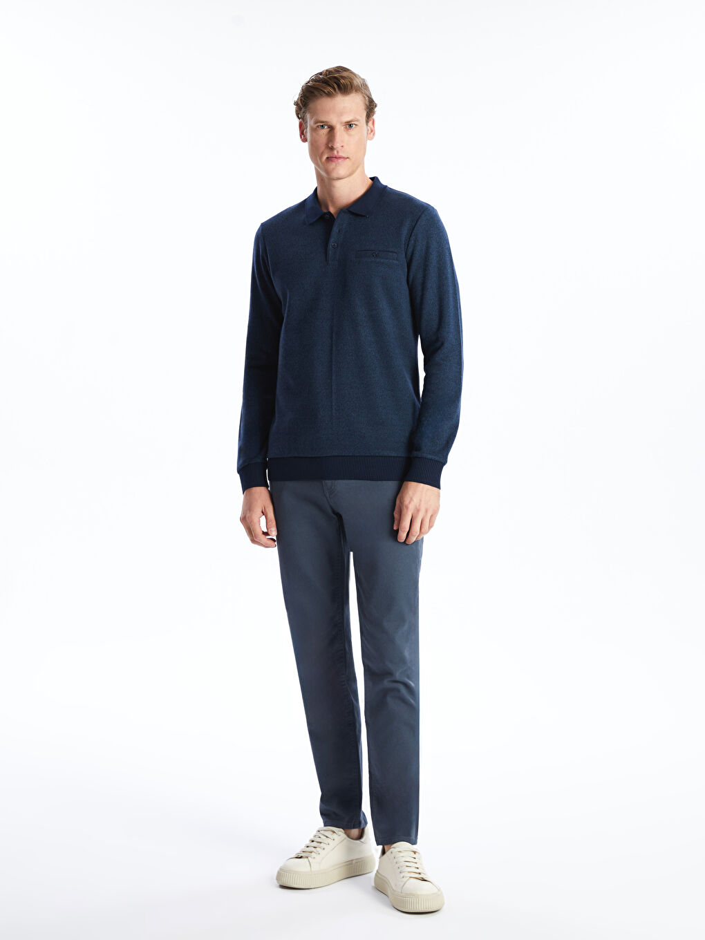 Polo Neck Long Sleeve Men's Sweatshirt-1