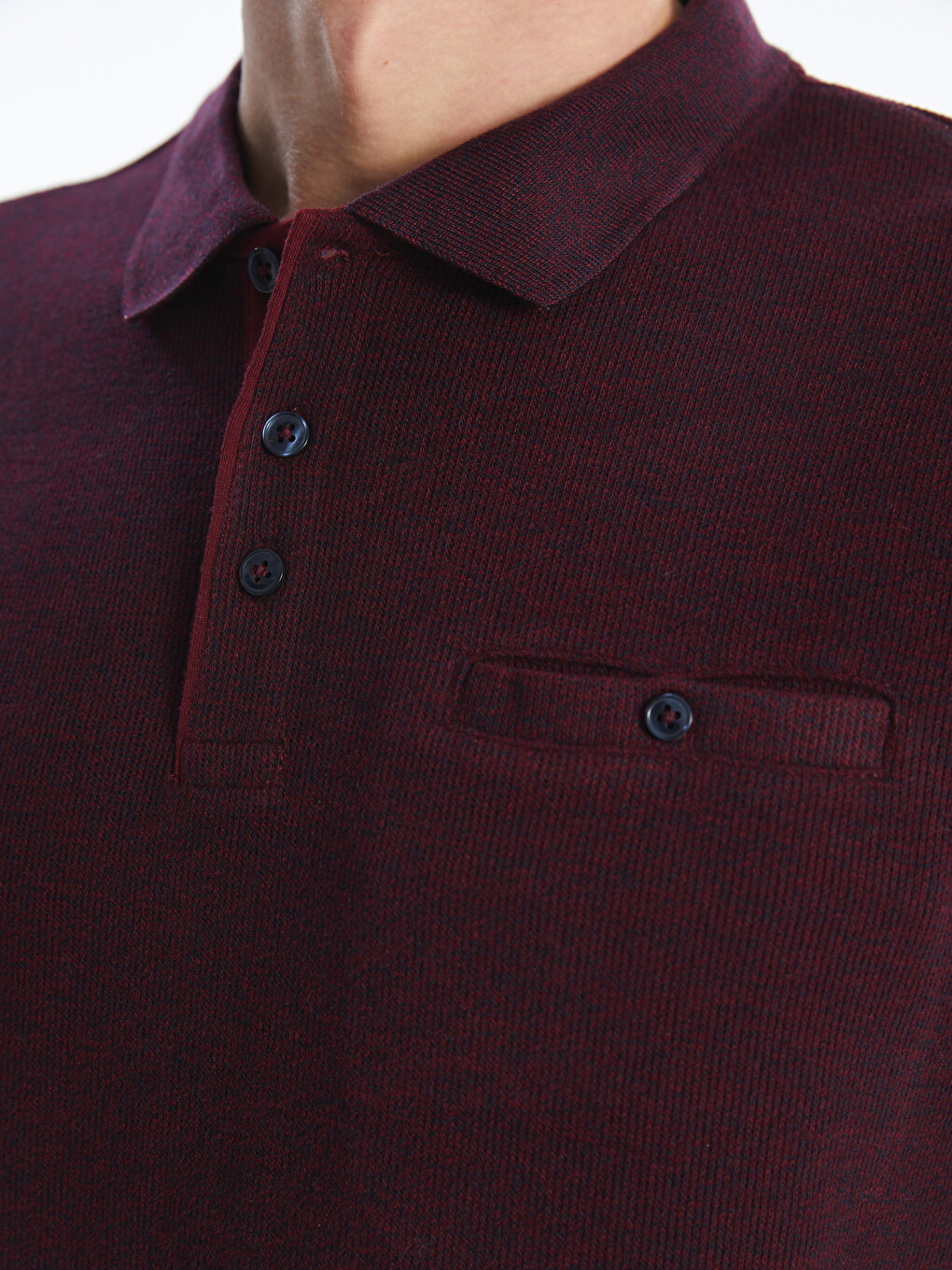 Bordo Polo Yaka Uzun Kollu Erkek Sweatshirt-2