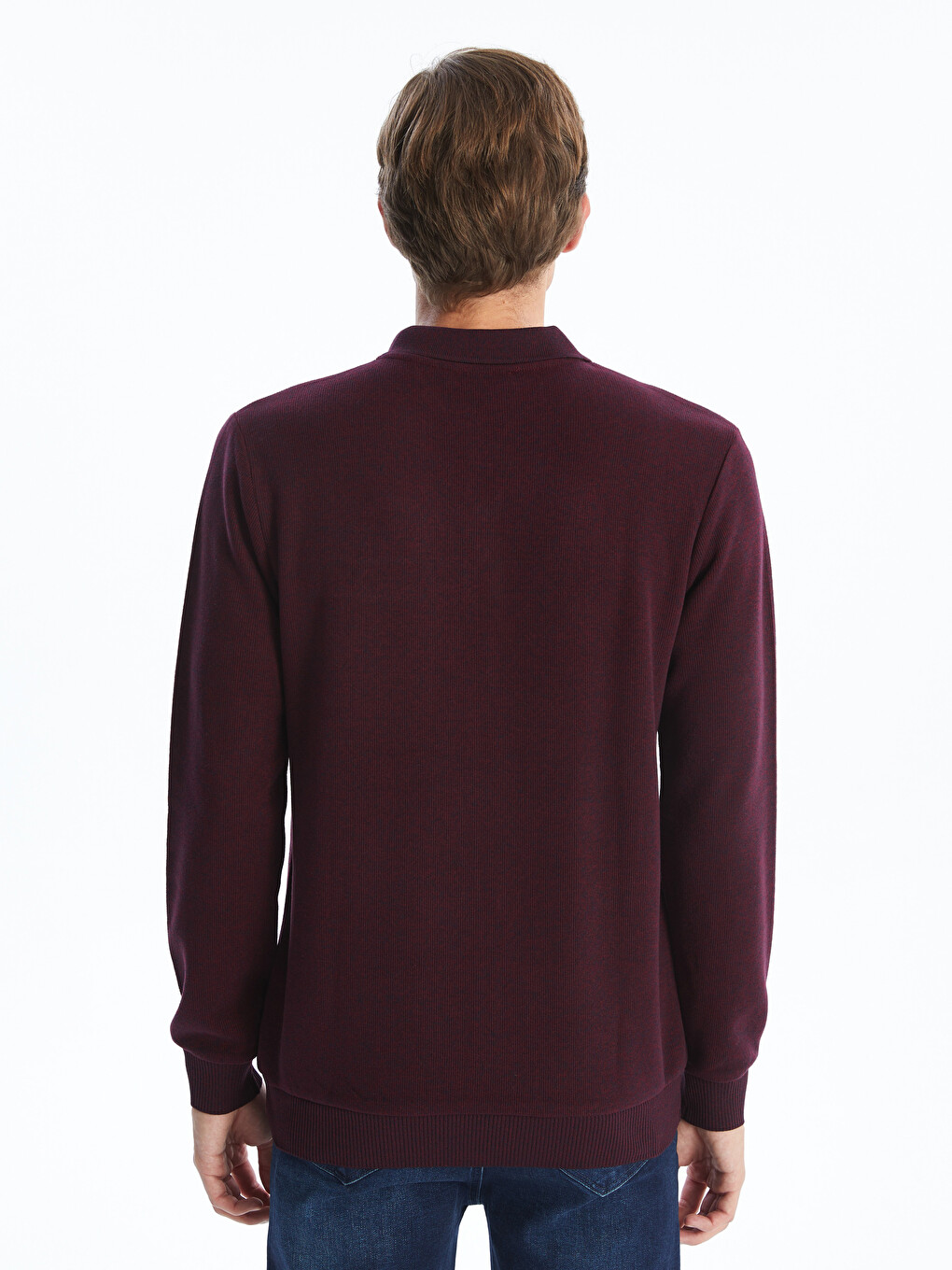 Bordo Polo Yaka Uzun Kollu Erkek Sweatshirt-3