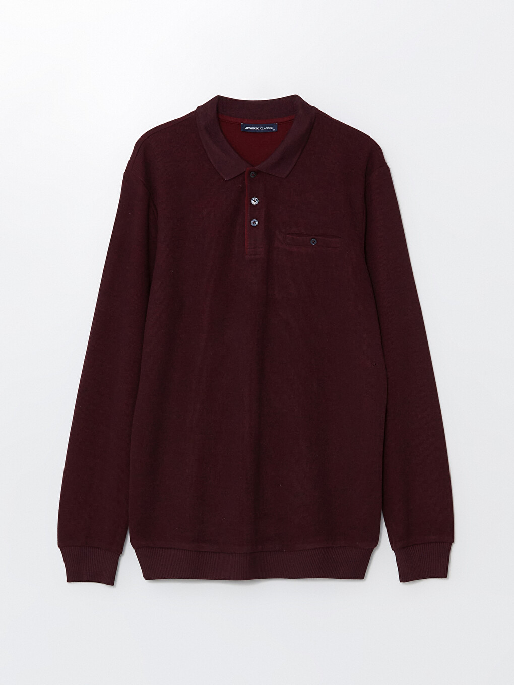 Bordo Polo Yaka Uzun Kollu Erkek Sweatshirt-4