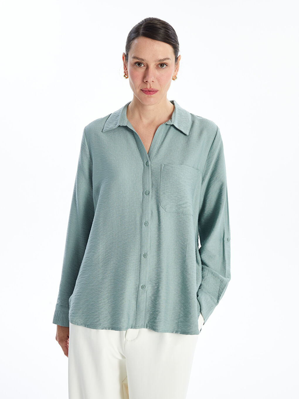 LCWAIKIKI Classic Plain Long Sleeve Women's Shirt -W4CO48Z8-GBN