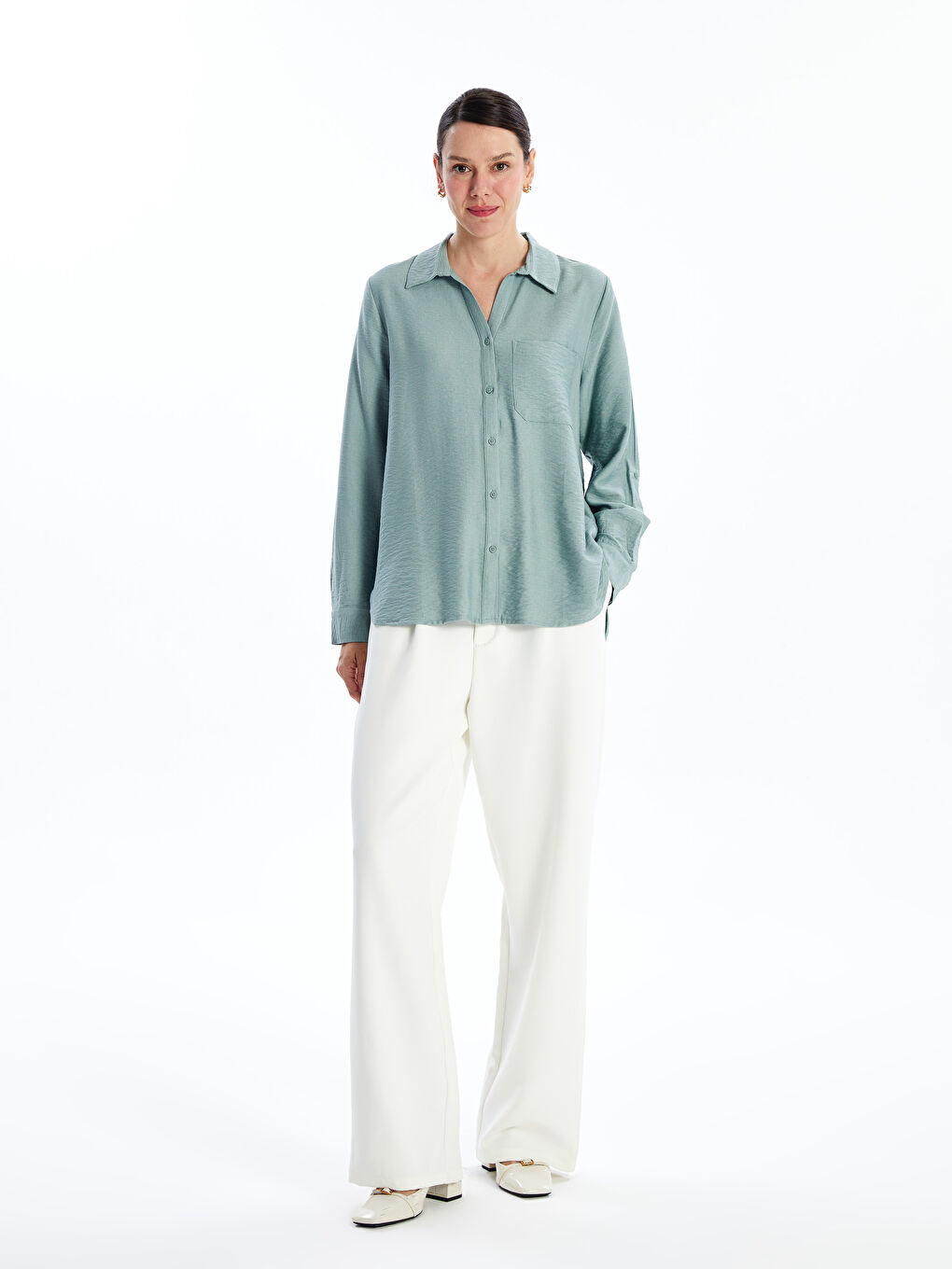LCWAIKIKI Classic Plain Long Sleeve Women's Shirt -W4CO48Z8-GBN