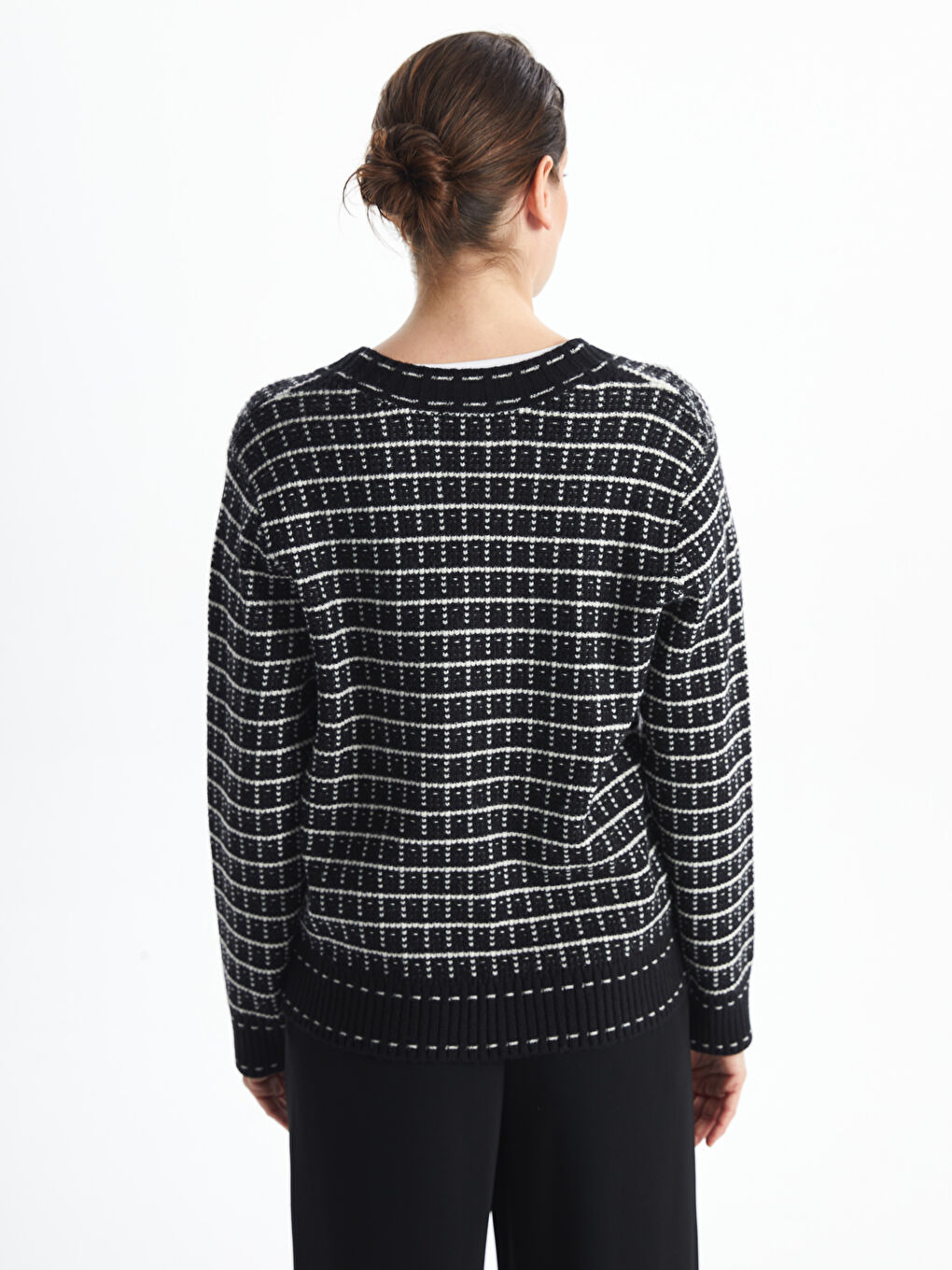 V Neck Plaid Women's Knitwear Cardigan-3