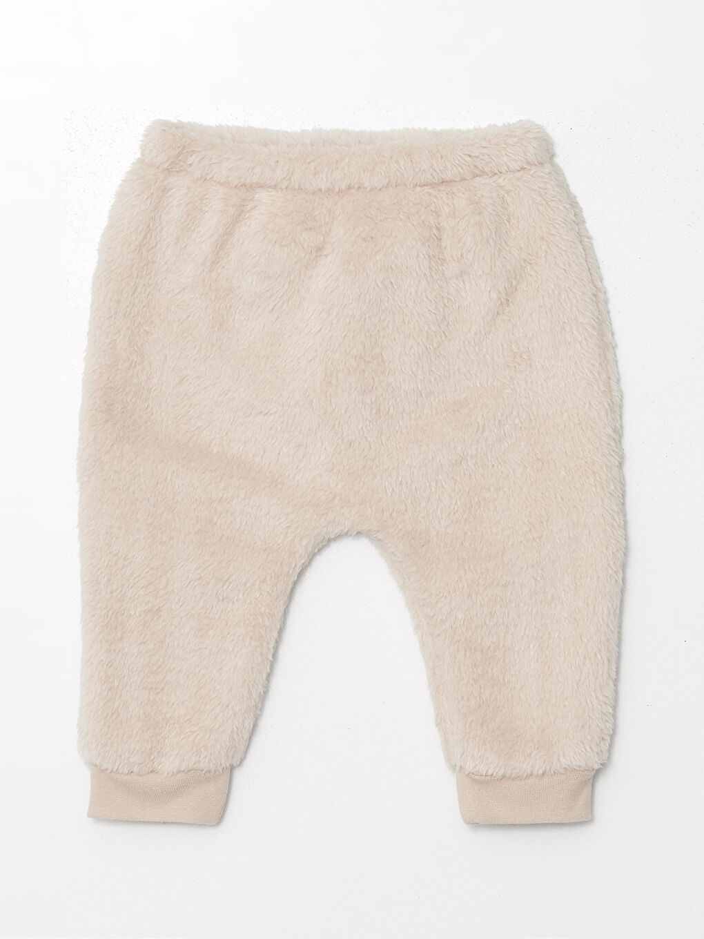 Bej Beli Lastikli Pelüş Erkek Bebek Jogger Eşofman Alt