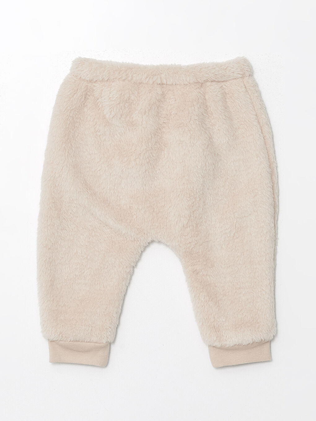 Bej Beli Lastikli Pelüş Erkek Bebek Jogger Eşofman Alt-1