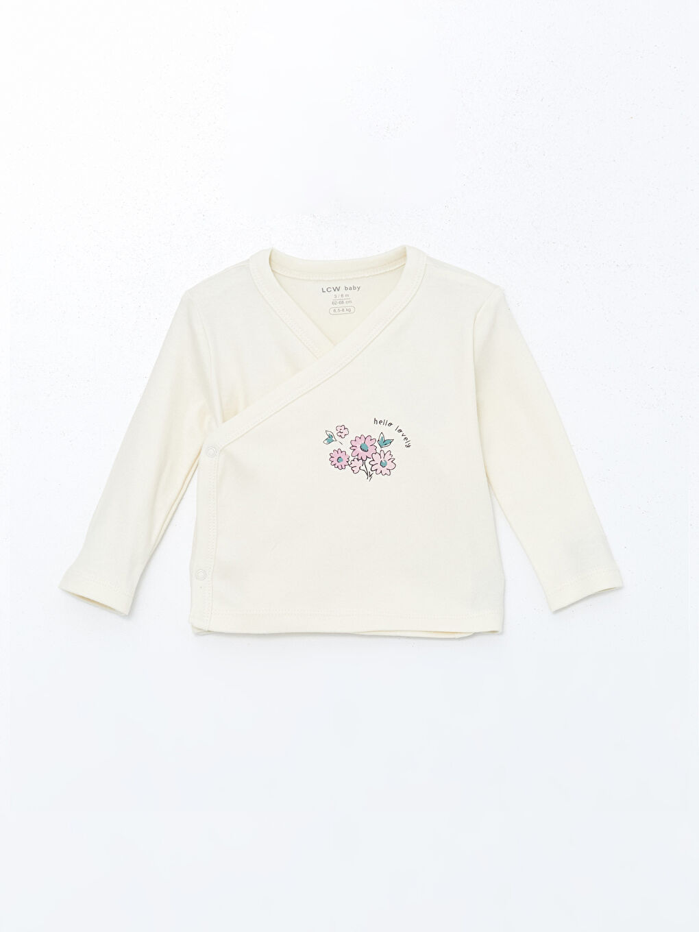 Ekru V Yaka Çiçekli Kız Bebek Tişört