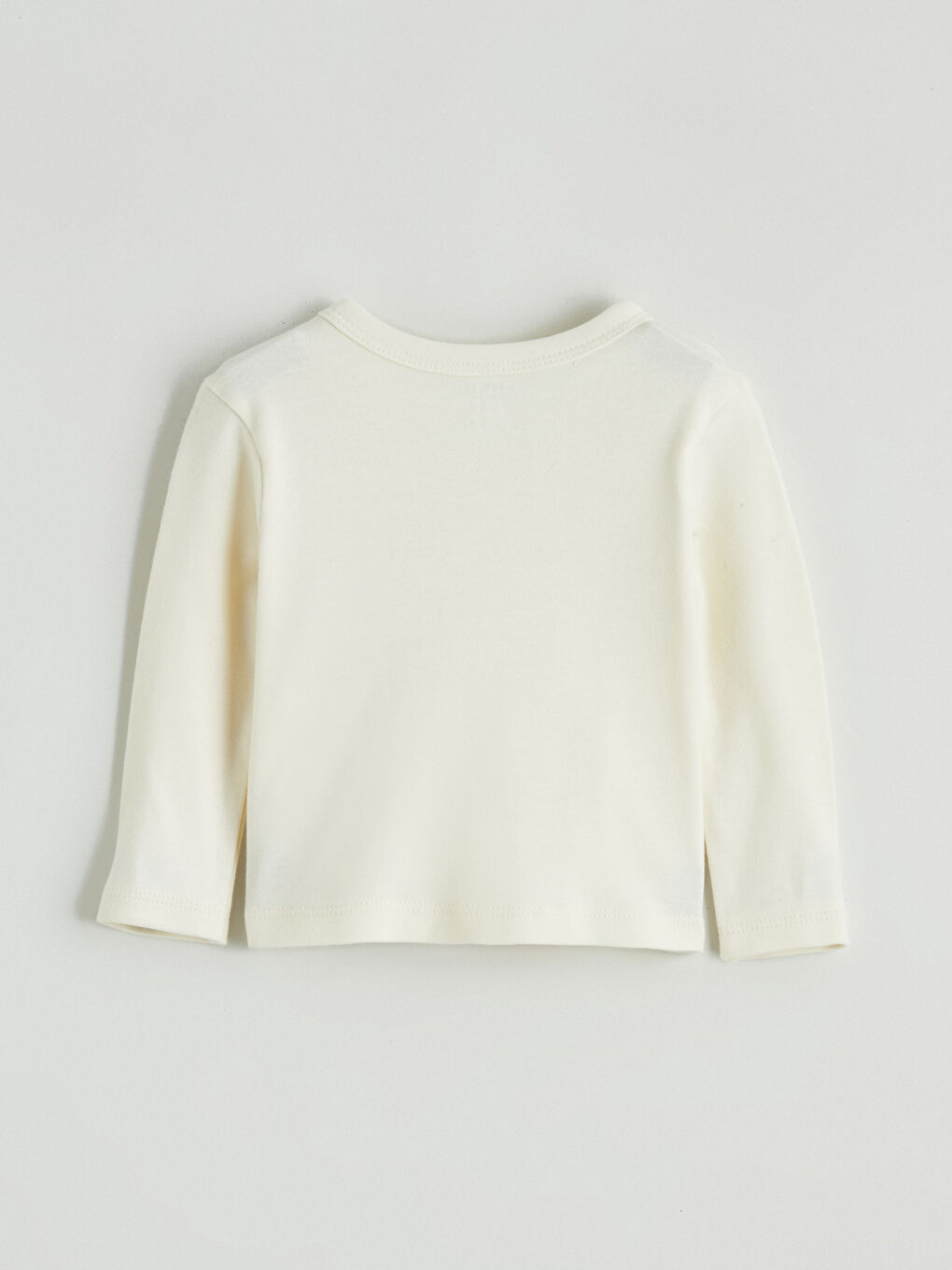 Ekru V Yaka Çiçekli Kız Bebek Tişört-5