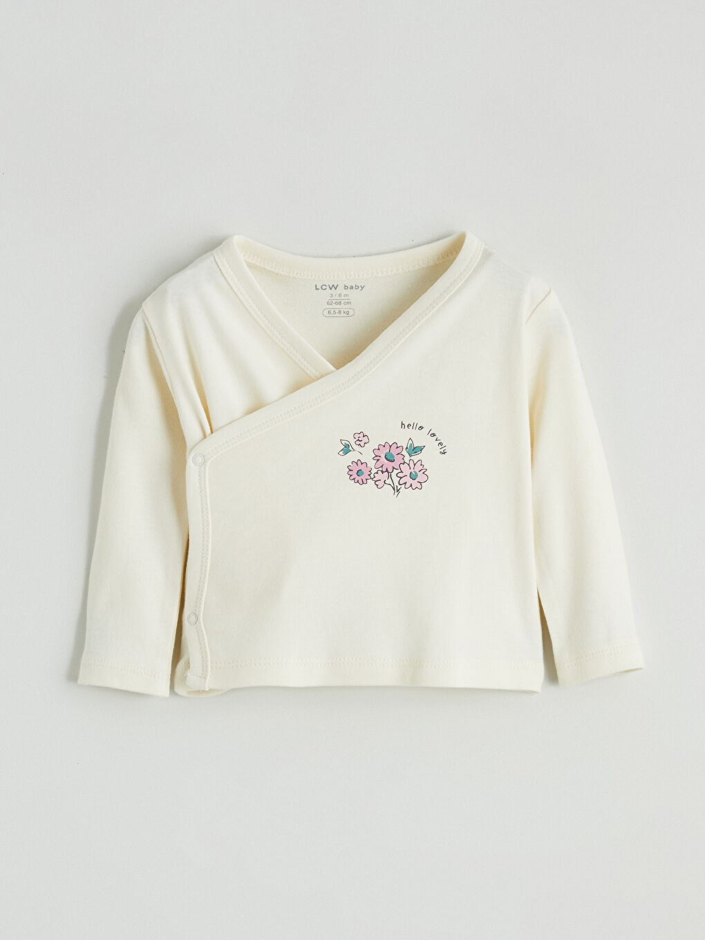 Ekru V Yaka Çiçekli Kız Bebek Tişört-1