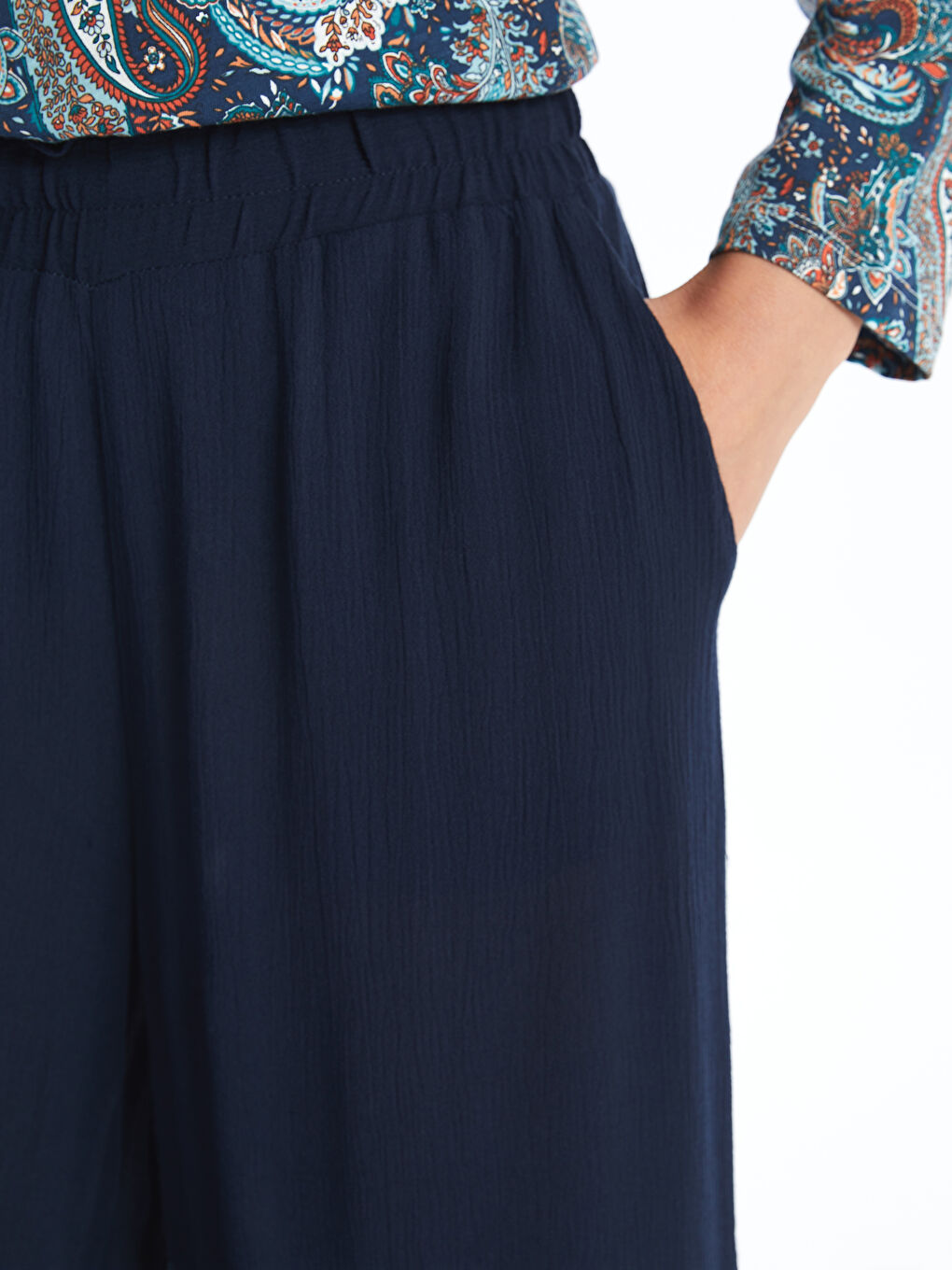 Elastic Waist Wide Leg Women's Trousers-2