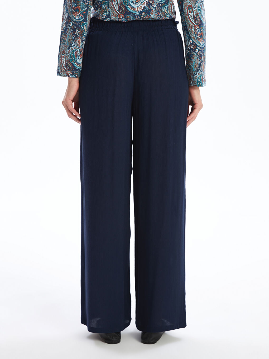 Elastic Waist Wide Leg Women's Trousers-3
