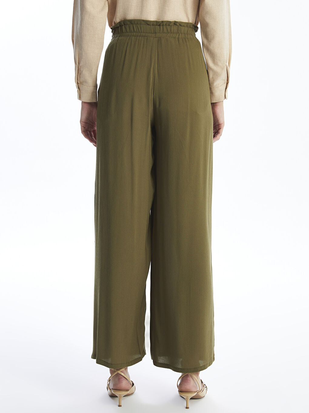 Elastic Waist Wide Leg Women's Trousers-3