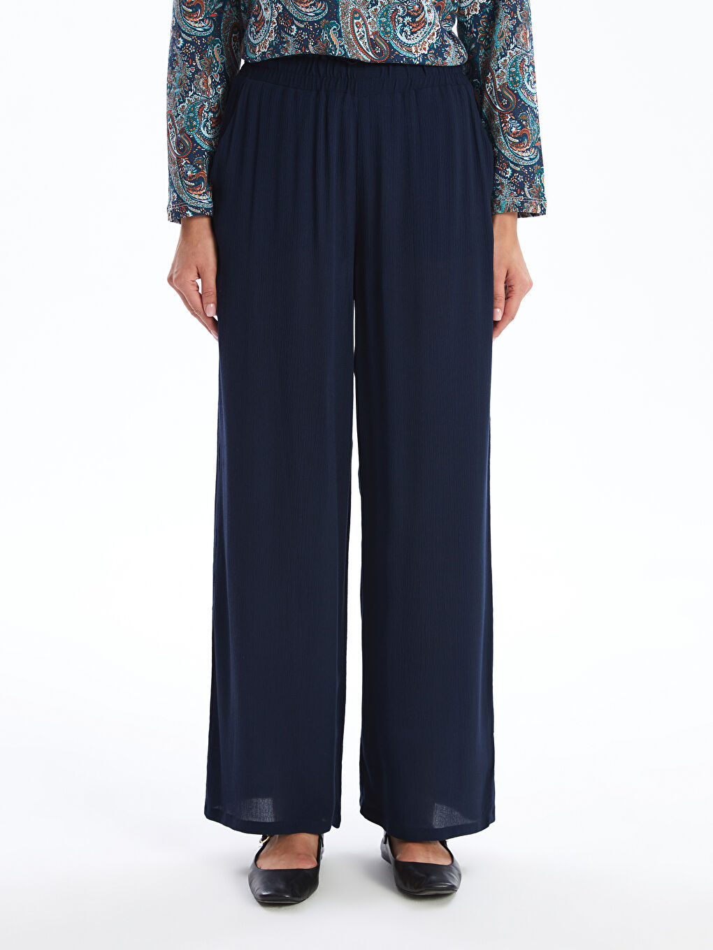 Elastic Waist Wide Leg Women's Trousers-1