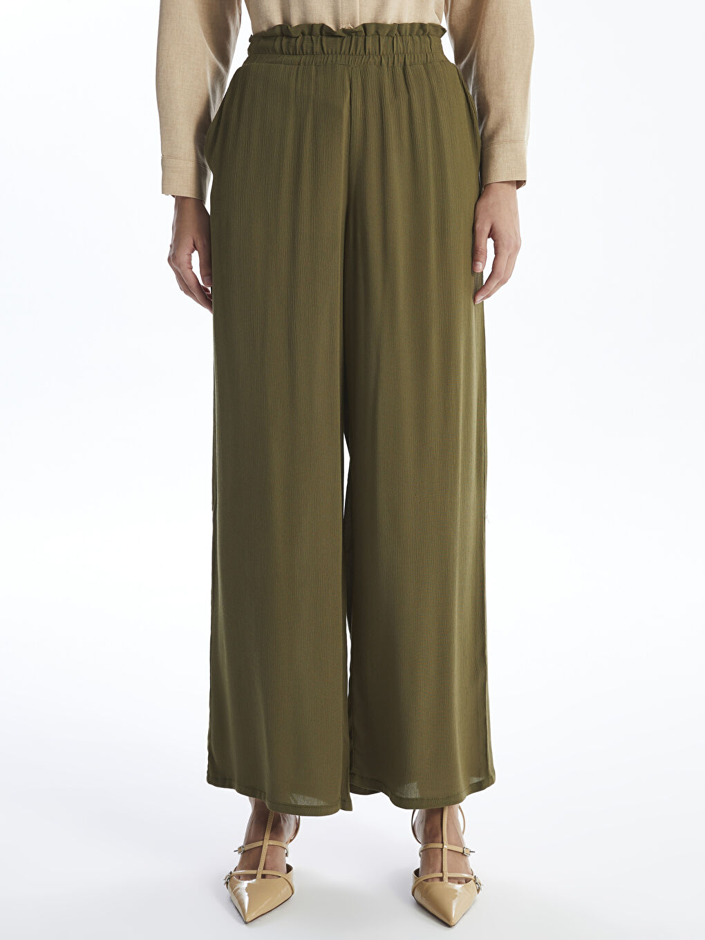 Elastic Waist Wide Leg Women's Trousers-1