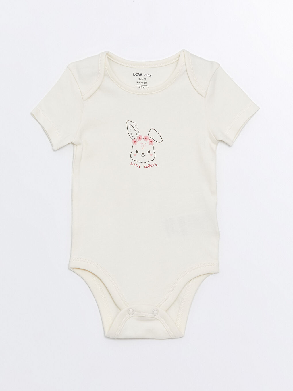 Ekru Bisiklet Yaka Baskılı Kız Bebek Çıtçıtlı Bodysuit