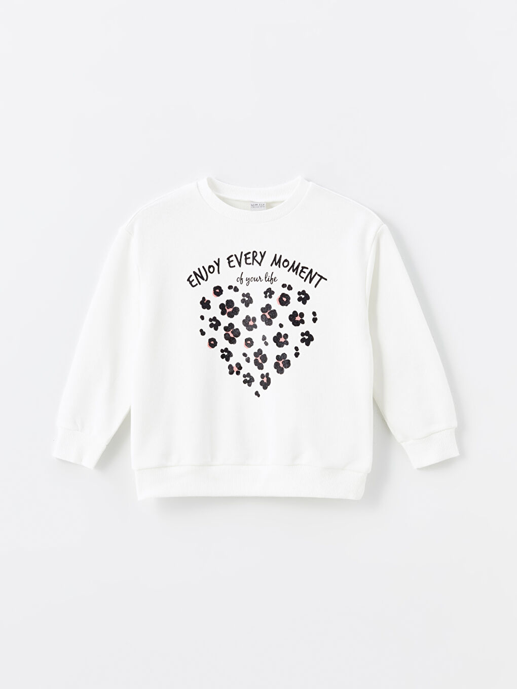 LCW ECO Beyaz Bisiklet Yaka Baskılı Uzun Kollu Kız Çocuk Sweatshirt