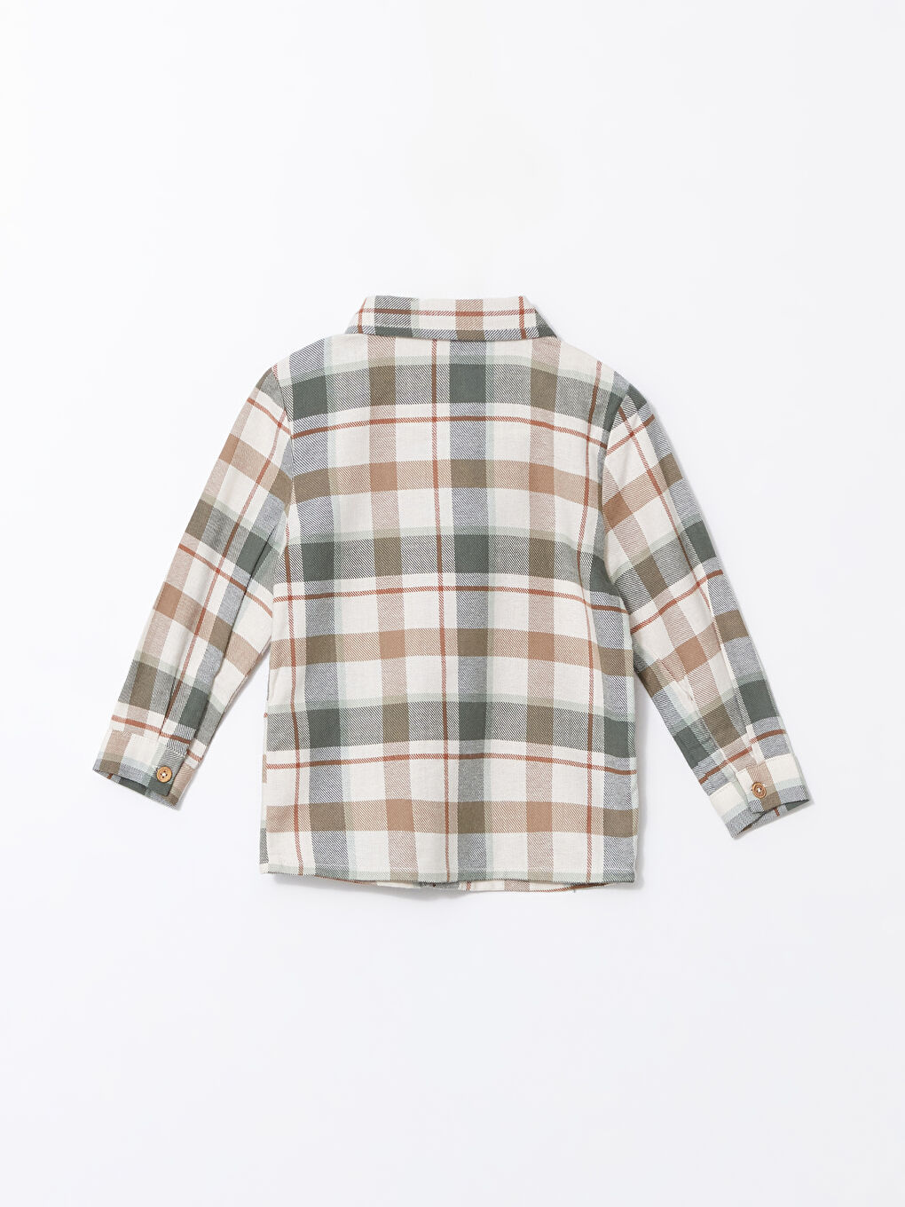 Ekru Uzun Kollu Ekose Erkek Bebek Gömlek-1