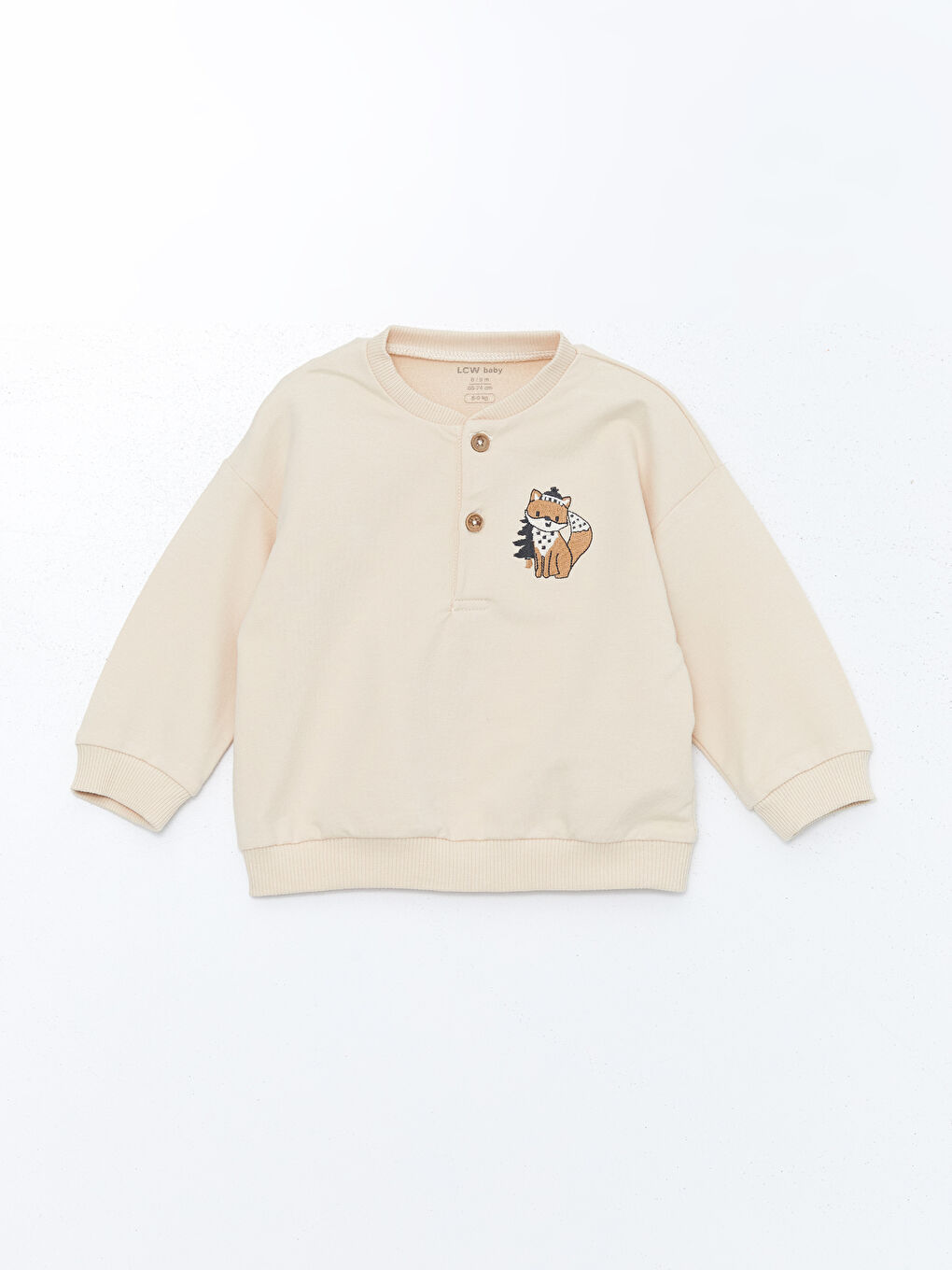 LCW baby Açık Bej Bisiklet Yaka Baskılı Erkek Bebek Sweatshirt