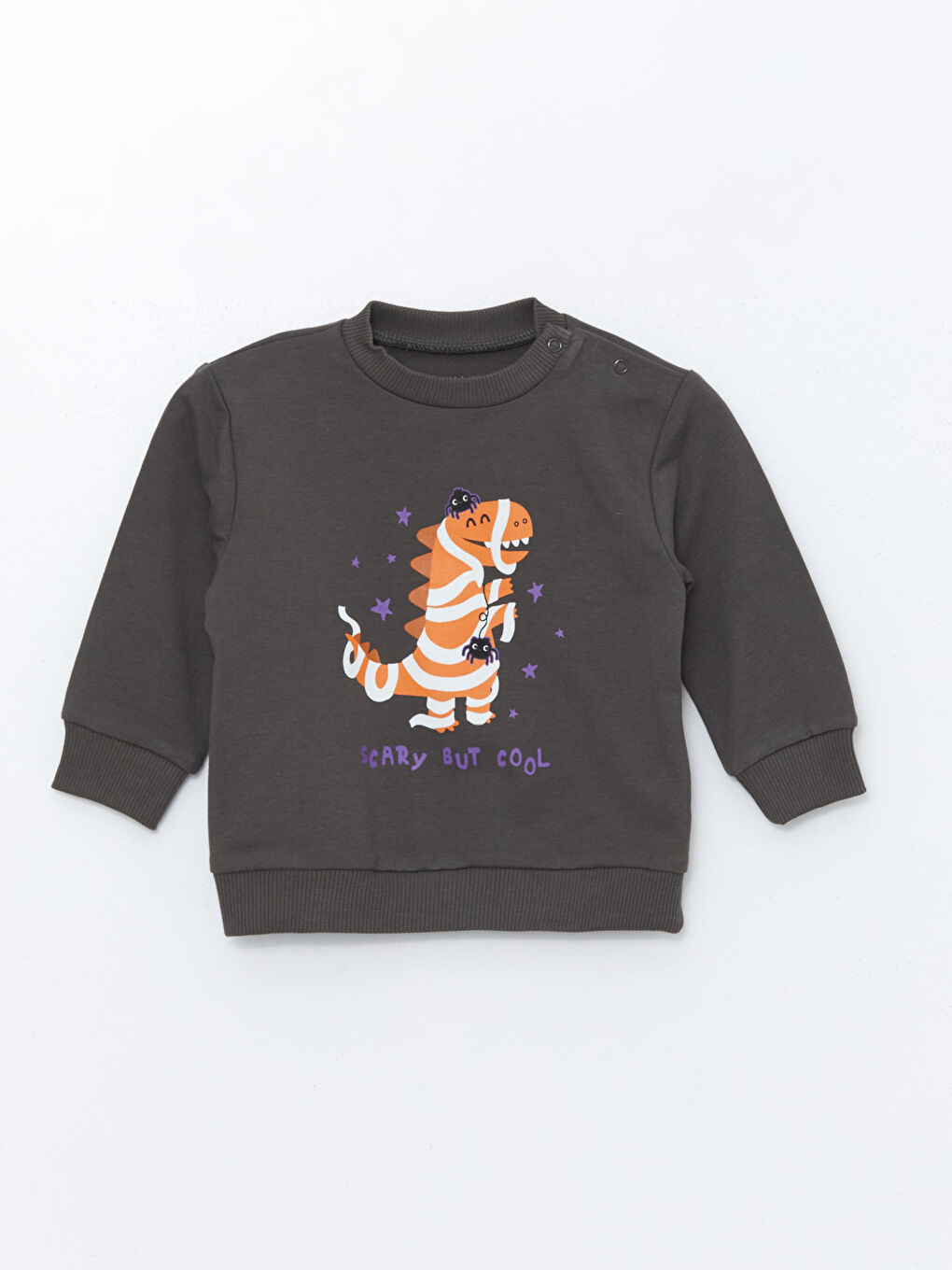 LCW baby Gri Bisiklet Yaka Baskılı Erkek Bebek Sweatshirt