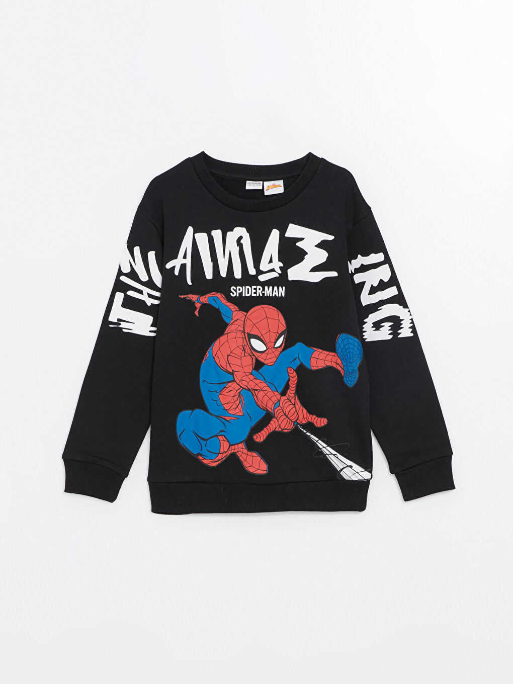 LCW Kids Yeni Siyah Spiderman Baskılı Erkek Çocuk Kalın Sweatshirt