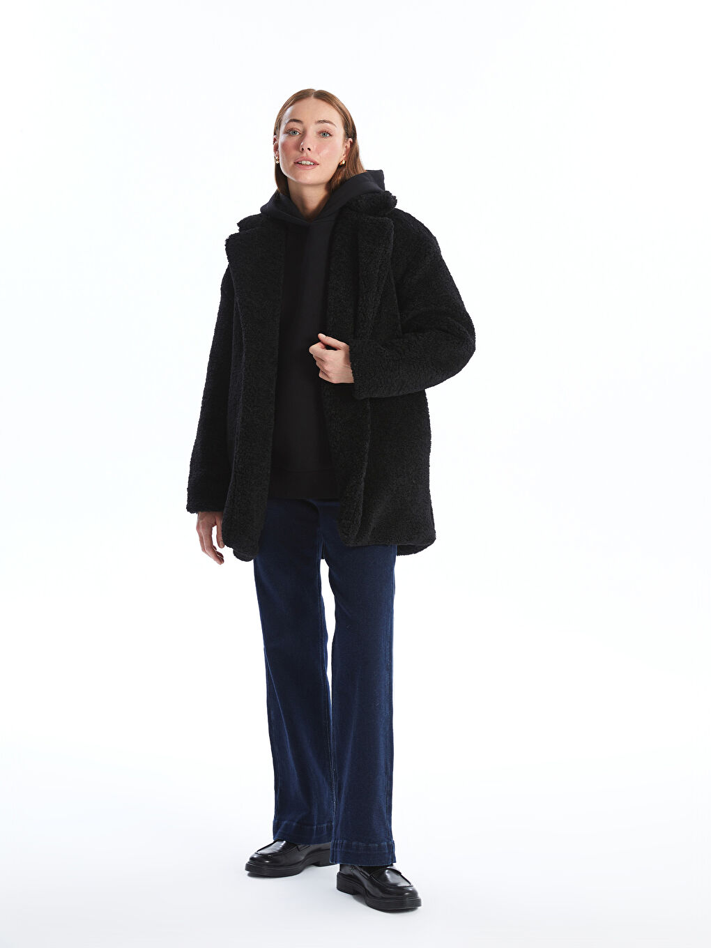 LCW Vision Jackenkragen Schlicht Langarm Für Damen Teddy-Mantel -W4CR88Z8-CVL