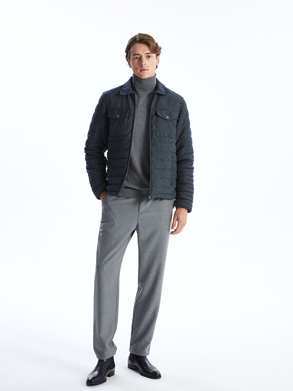 Lacivert Slim Fit Gömlek Yaka Erkek Mont-1