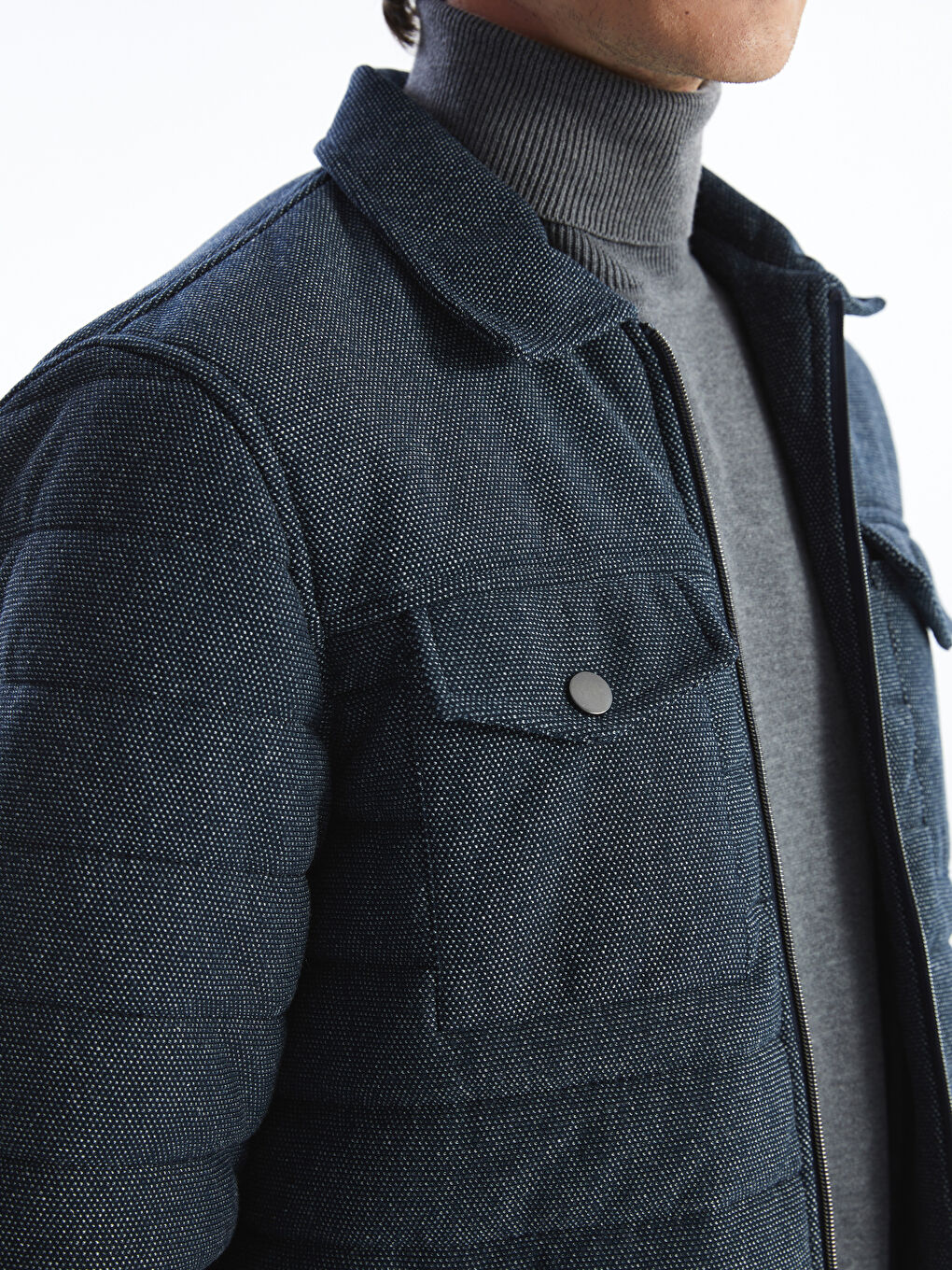 Lacivert Slim Fit Gömlek Yaka Erkek Mont-2