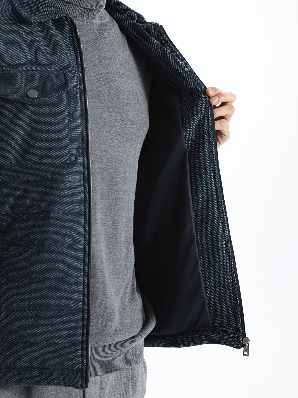 Lacivert Slim Fit Gömlek Yaka Erkek Mont-3