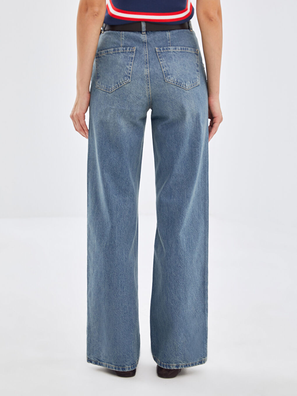 LCW Jeans İndigo Beli Kemerli Wideleg Kadın Jean Pantolon - 3