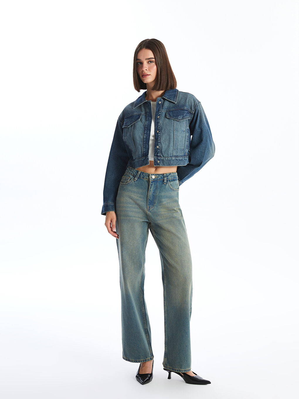 LCW Vision Veste en Jean Surdimensionnée et Courte pour Femmes -W4CU07Z8-JVU