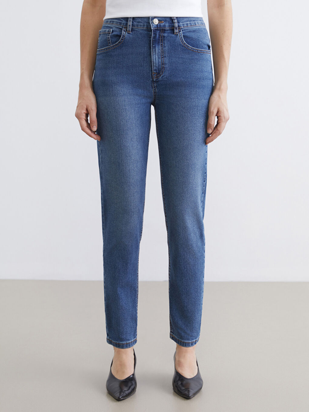 İndigo Mom Fit Kadın Jean Pantolon-1