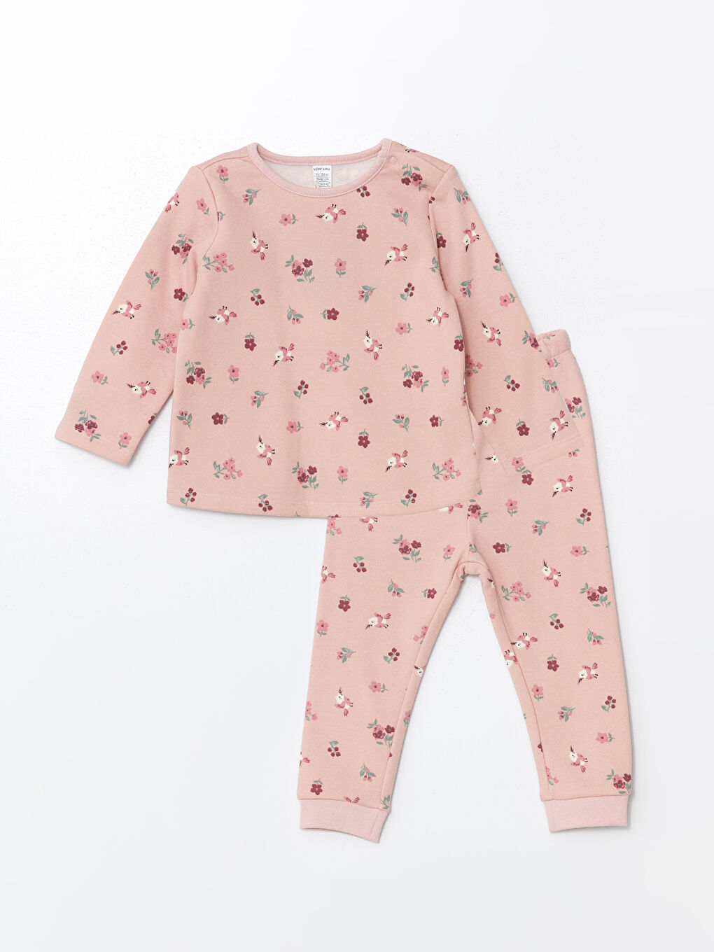 LCW baby Pembe Baskılı Bisiklet Yaka Baskılı Kız Bebek Pijama Takım