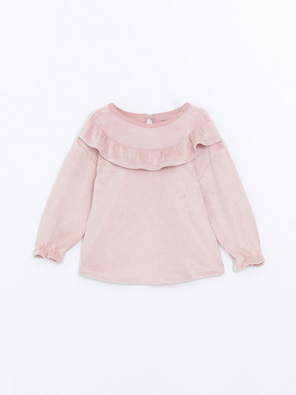 Pembe Bisiklet Yaka Kadife Kız Bebek Pijama Üst