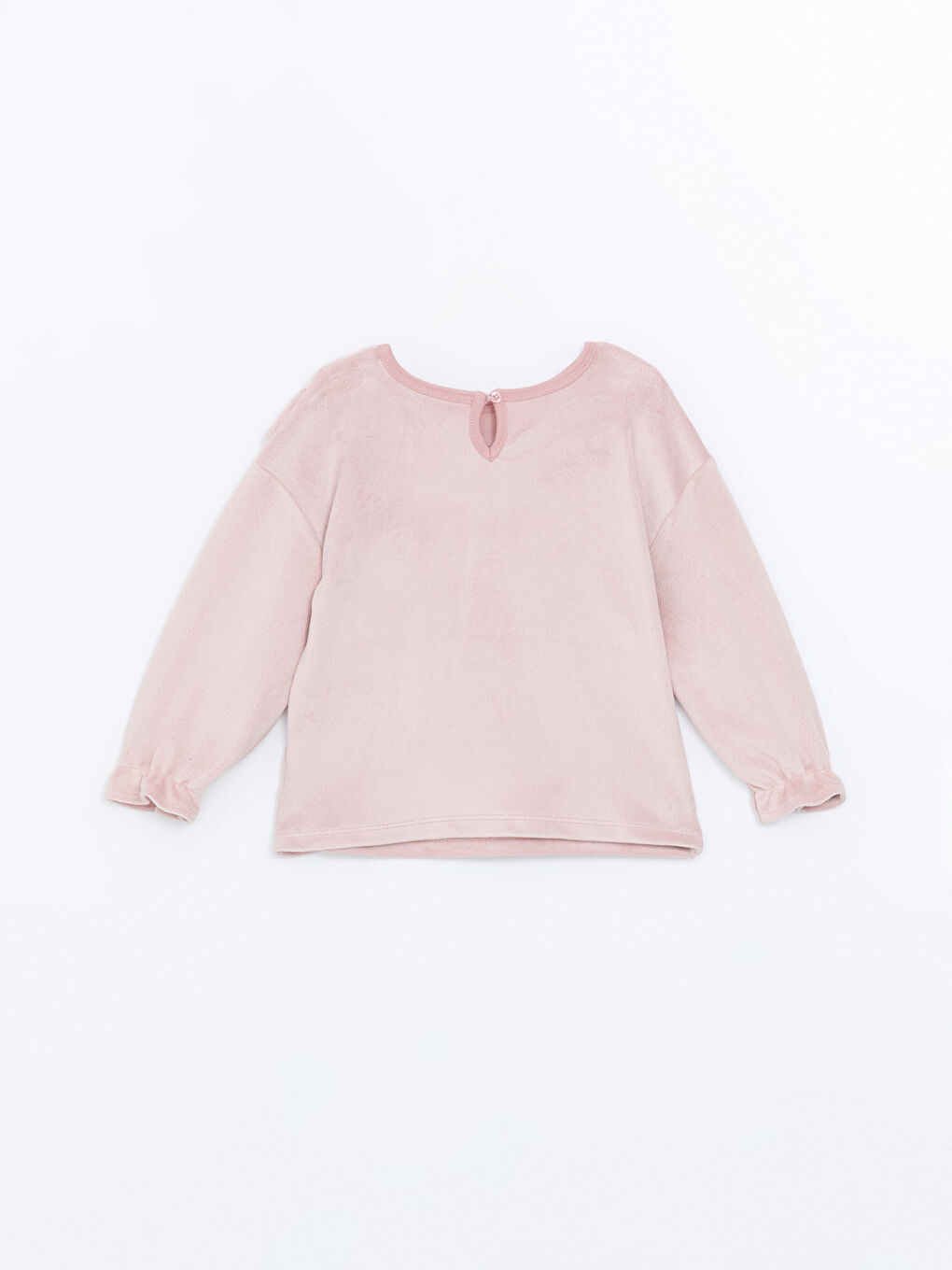 Pembe Bisiklet Yaka Kadife Kız Bebek Pijama Üst-1