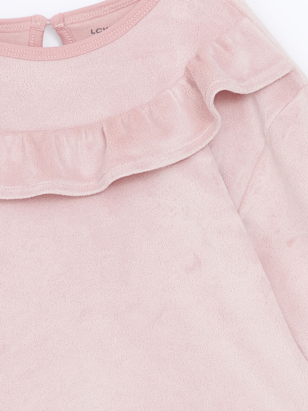 Pembe Bisiklet Yaka Kadife Kız Bebek Pijama Üst-2