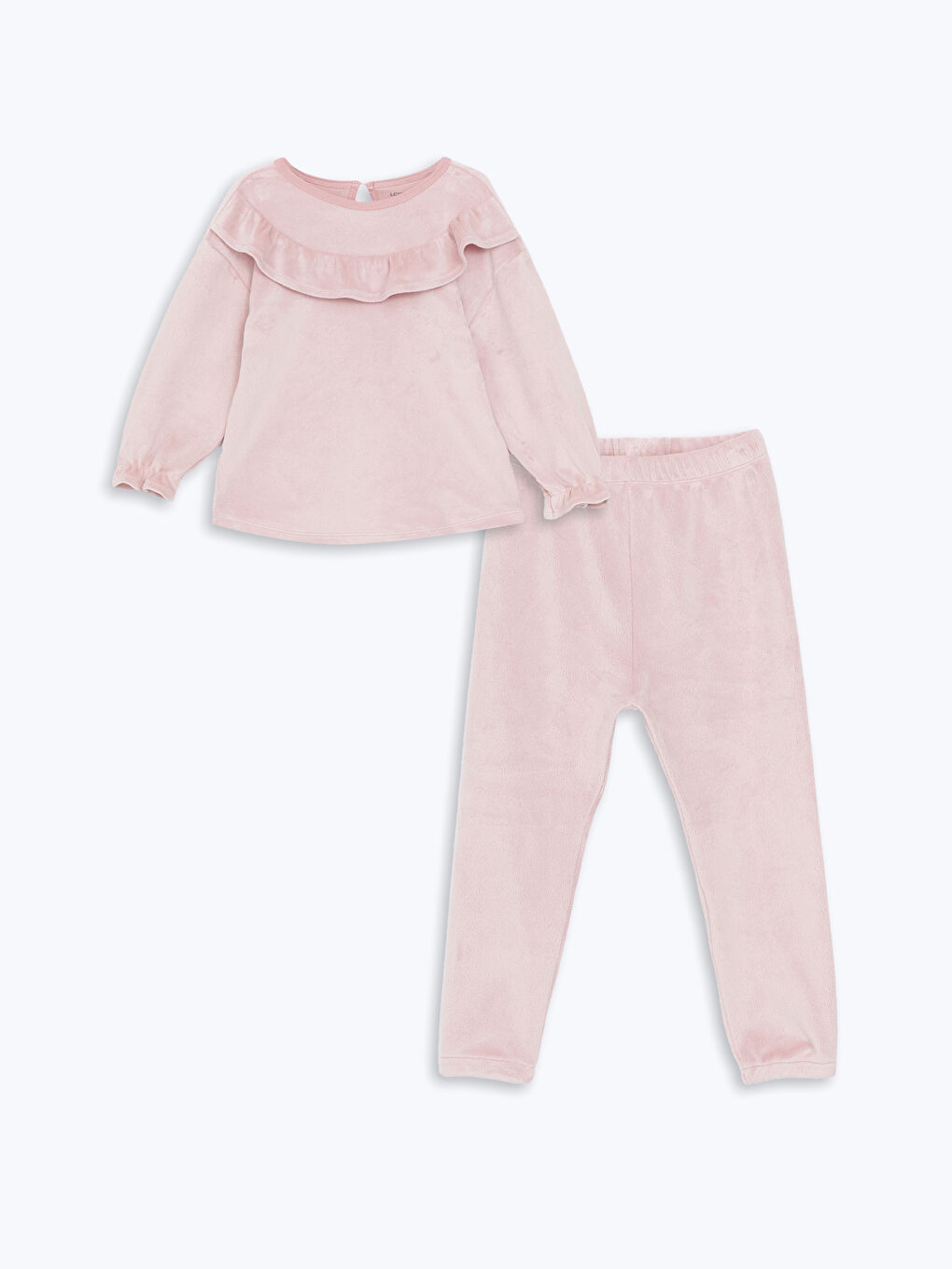 LCW baby Pembe Bisiklet Yaka Baskılı Uzun Kollu Kız Bebek Pijama Takımı