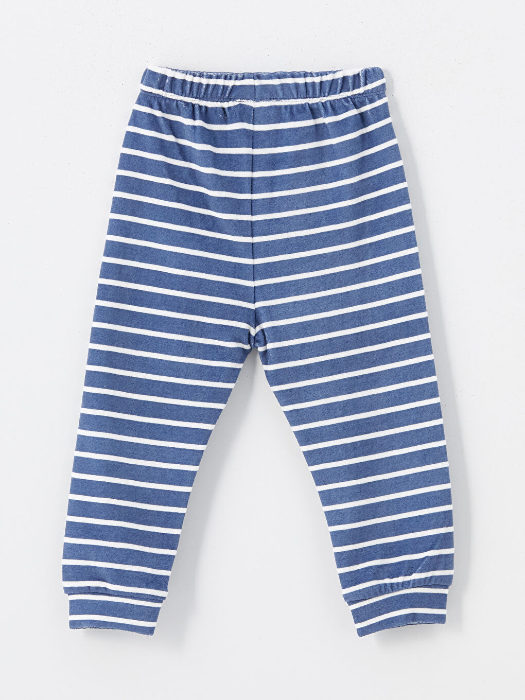 Mavi Beli Lastikli Çizgili Kadife Erkek Bebek Pijama Alt-1