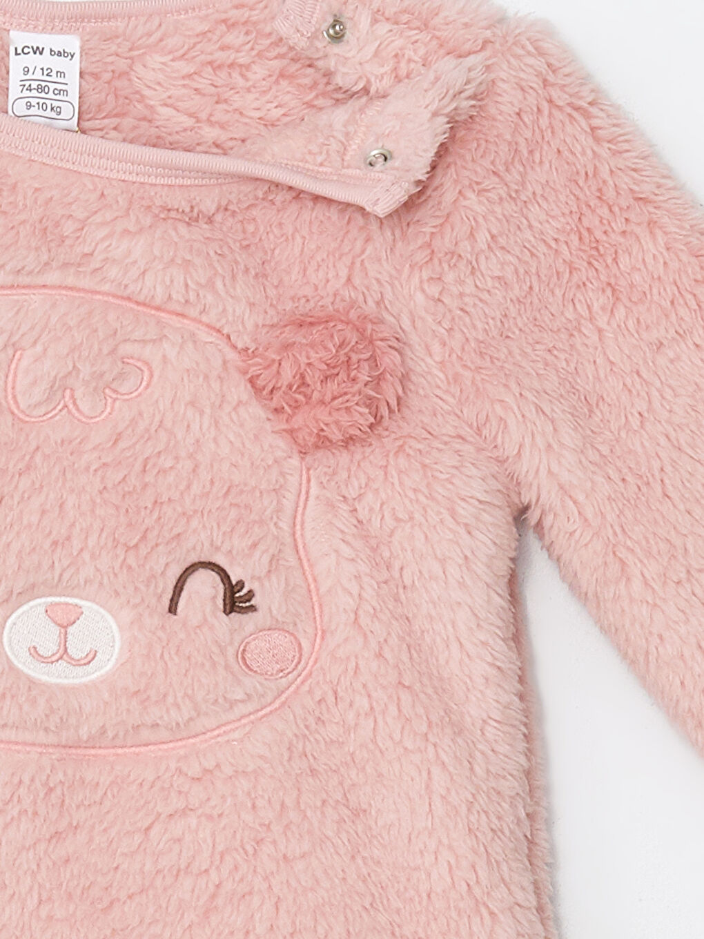 Pembe Bisiklet Yaka Pelüş Kız Bebek Pijama Üst-2